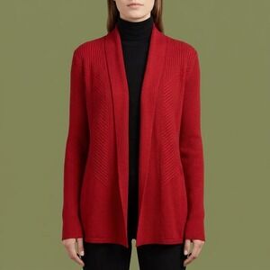 Retrology Open Front Cardigan Sweater Womens S Red Ribbed Knit EUC
